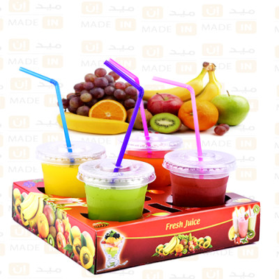 حامل أكواب عصير ورقي مطبوع – رباعي – عبوة 250 حبة – مناسب للعصائر والمشروبات الباردة