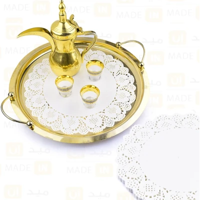 ورق دانتيل دائري أبيض – خيارات مقاسات – لتزيين وتقديم الحلويات والكيك – كرتون