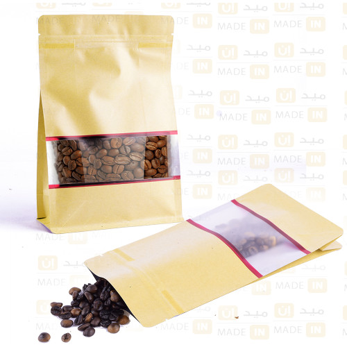 كيس قهوه500جرام كرفت شفاف من الوسط