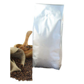 كيس قهوه1000جرام فضي بفلتر تهوية
