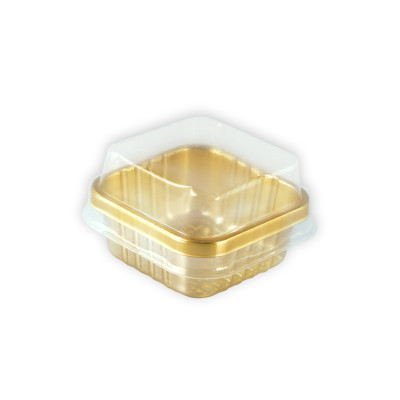 وعاء حلى ذهبي مربع بغطاء شفاف – تقديم فاخر للحلويات والمناسبات – عدة أحجام
